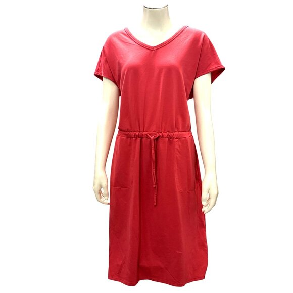 32 Degrees Cool Salmon Pink Short Sleeve Casual Dress Medium Stretch Pockets Sof - Picture 2 of 10
